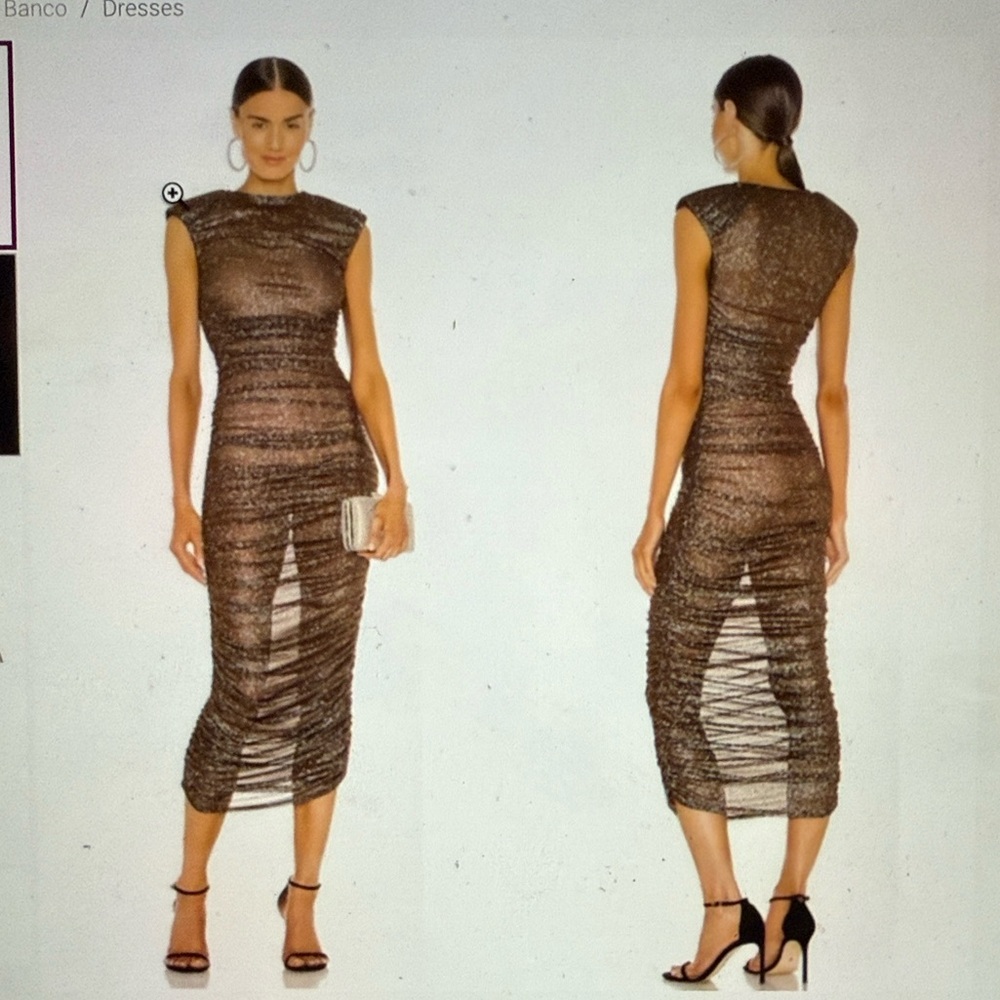 Bronx & Banco Maya Brown Mesh Glitter Ruched Dress Small